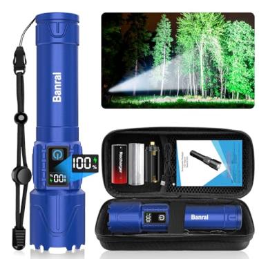 Imagem de Banral Lanternas táticas recarregáveis de alto lúmens. Luz de LED super brilhante de 5000 mAh, lanterna USB C portátil à prova d'água para casa, carro, acampamento, emergências, 5 modos, zoom (1, azul