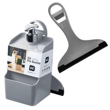 Imagem de Kit Dispenser Detergente Porta Bucha Rodinho Pia Cinza - Uz
