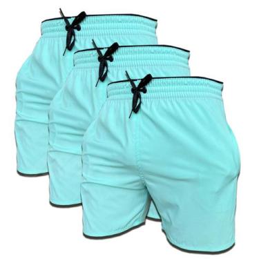 Imagem de Kit 3 Short Verde Água de Elastano Dry fit Bermuda de Praia Piscina e 