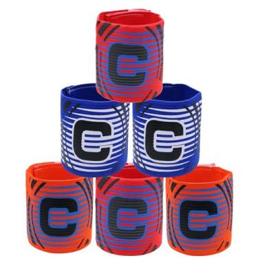 Imagem de Qimoo 2 Peças Azul + Vermelho Laranja Braçadeira De Capitão Futebol, Elástica Ajustável Para Jogadores Futebol Ao Ar Livre, Faixa Esportiva Em C Jovens E Adultos