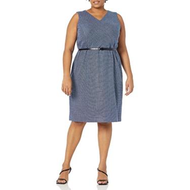Imagem de Kasper Vestido feminino com decote em V (com cinto), Azul-celeste/café, 7