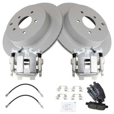 Imagem de TRQ Kit de freio traseiro e rotor de cerâmica premium G-Coated Compatível com 2012-2013 INFINITI M35h 2011-2013 M37 M56 2014-2017 Q50 2017 Q60 Q70 2016-2017 Q70L