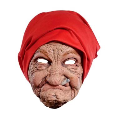 Imagem de YIJU Máscara de cabeça de velha, máscara de Halloween, dramatização assustadora, acessório de fantasia realista, festa de festival, capa de cabeça