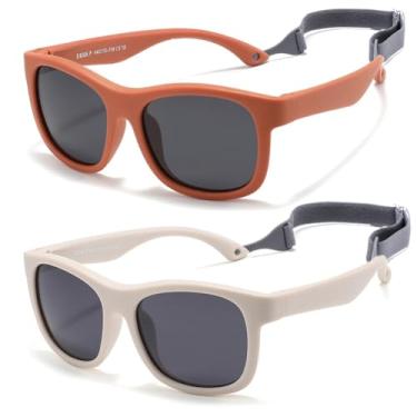 Imagem de JINHUIBBA Óculos de sol polarizados para bebês com alça de armação flexível proteção UV400 para bebês recém-nascidos de 0 a 24 meses, Bege + laranja, tamanho �nico