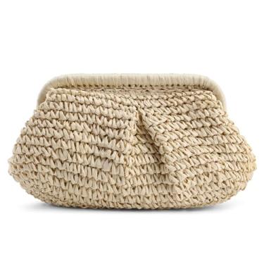 Imagem de NEWROGENG Bolsa feminina de palha tecida à mão para férias, bolsa de praia boho para bolsa transversal de vime de verão, Bege, 9.4 x 6 x 4.7 inches, Boho