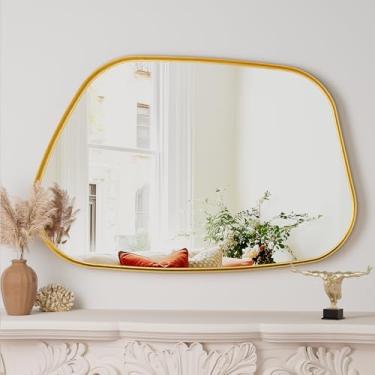 Imagem de Espelho de parede irregular 61 cm x 91 cm espelho de banheiro espelho assimétrico espelho artístico decorativo para sala de estar quarto banheiro corredor entrada, ouro