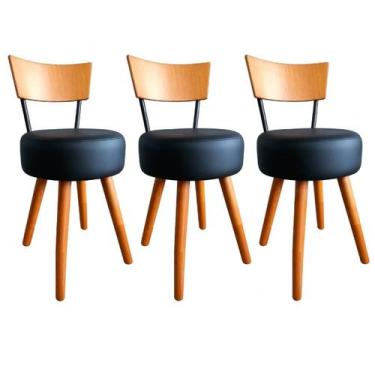 Imagem de Kit 3 Cadeiras Jantar Cozinha Estofada Preta Com Encosto Madeira Urban