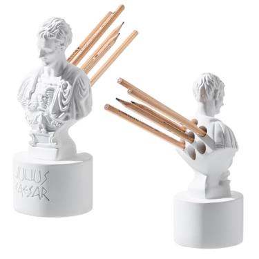 Imagem de Surlama Porta-lápis Júlio César, estátua de busto de resina de 20 cm com furos nas costas, organizador romano de mesa