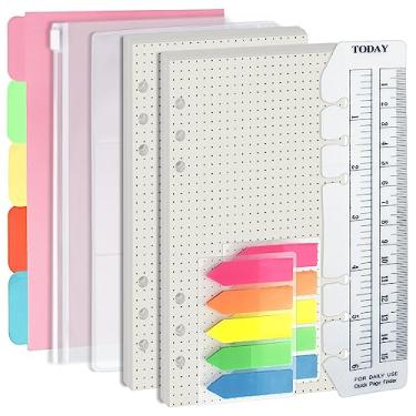 Imagem de Conjunto de refil de fichário A6 com 6 furos, 90 folhas, refis de matriz de pontos, 5 folhas de papel divisor, régua de hoje com unidade de polegada, bolsa de zíper translúcido, bolsa de cartão de PVC, 200 adesivos coloridos de índice 005Da6Dot