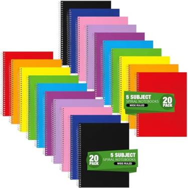 Imagem de Fulmoon 20 cadernos espirais com 5 matérias para escola, escritório, capa dura, caderno forrado em espiral para trabalho, 240 páginas/120 folhas, 20 x 26 cm, 3 furos perfurados, 4 divisórias