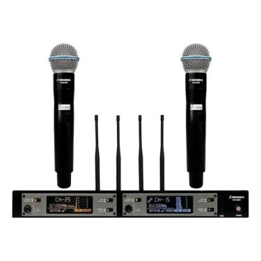 Imagem de Microfone Sem Fio Duplo Profissional Mao UHF SD-80 MM - Soundrix