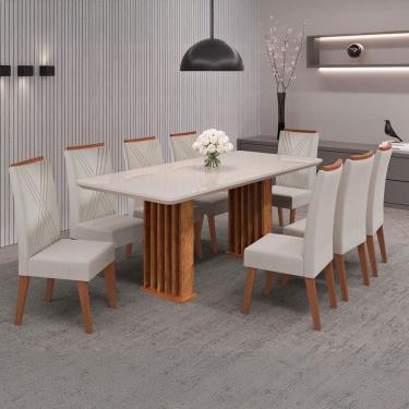 Imagem de Mesa de Jantar 8 Lugares Exclusive com Vidro Ripado Marrom/Bege/Off White - Viero Móveis