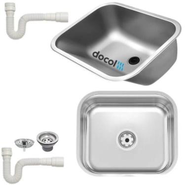 Imagem de Kit Tanque Inox Docol 50x40 Fosco E Cuba Inox 40x34x14 Fosca COm Válvu