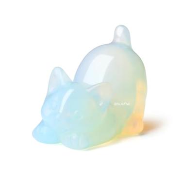 Imagem de NUKAYAI Estátua De Cristal Gato Opala Opalita, Estatuetas Esculpidas Em Pedra Para Cura Preguiçosa, Cristais, Escultura Espiritual, Mesa, Escritório, Sala Estar, Decoração Casa, Gatinho Da Sorte, Pr