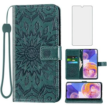 Imagem de Capa de telefone para Samsung Galaxy A23 5G Capa carteira com protetor de tela de vidro temperado couro girassol capa flip fina suporte para cartão acessórios de celular Gaxaly A 23 23A (2022