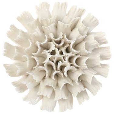 Imagem de ALYCASO Decoração de parede de flor de cerâmica arte 3D artesanal escultura de flores presentes modernos para sala de estar corredor quarto sala de jantar ao ar livre branco K3 18 cm