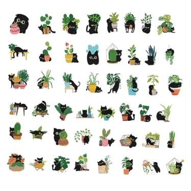 Imagem de Aestalrcus 48 peças de adesivos de arte de diamante para crianças de gatos e plantas, kits de arte de diamante de desenho animado e pintura de diamante para meninos e meninas, 5D faça você mesmo