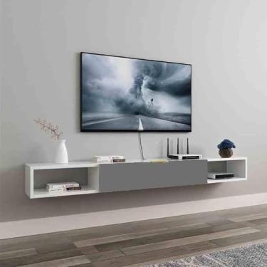 Imagem de Armário De Tv Montado Na Parede Console De Mídia Com Prateleira De Armazenamento Console De Mídia Flutuante Com Porta De Aba Prateleira De Tv Flutuante Mesa De, Gray White, 120x20x18.2cm