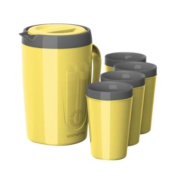 Imagem de Kit Jarra Térmica Caribe 2l E 4 Copos Térmicos í gua Suco Chá - Amarelo