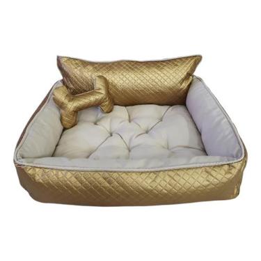 Imagem de Cama G Dourada e Bege Pet Colchão para Cachorro G Caminha Caes e Gatos