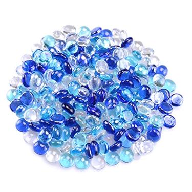 Imagem de KINGOU Pedras de vidro plano para enchimento de vasos, espalhamento de mesa, jogos (transparente, azul, azul água, mini)