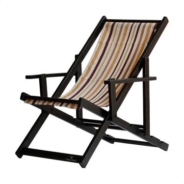 Imagem de Espreguiçadeira Preguiçosa Dobrável Envernizada Black em Madeira Maciça Tecido