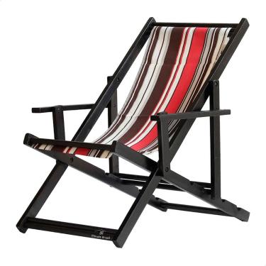 Imagem de Espreguiçadeira Preguiçosa Dobrável Envernizada Black em Madeira Maciça Tecido