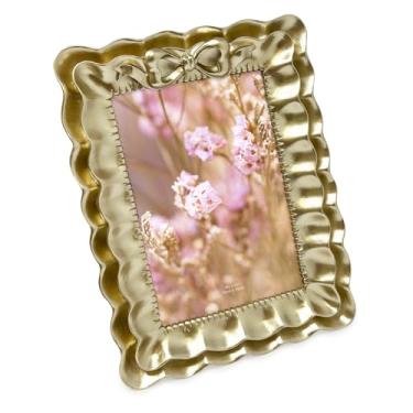 Imagem de Isaac Jacobs Moldura dourada champanhe 10 x 15 cm, design ondulado de babados duplos em camadas com laço, mesa e parede, decoração de casa, arte, galeria de fotos (10 x 15 cm, ouro champanhe)