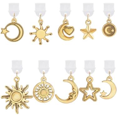Imagem de SUNNYCLUE 1 caixa com 10 estilos de plugue de poeira de lua, berloques de plugue de poeira a granel pequeno metal dourado fofo estrelas do sol pingente protetor de porta de plástico compatível com