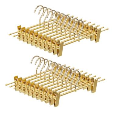 Imagem de Cabides para calças de alumínio dourado fosco com ganchos giratórios de 360° e clipes ajustáveis antiderrapantes, leves, duráveis e econômicos, organizador de armário para calças, saias, jeans