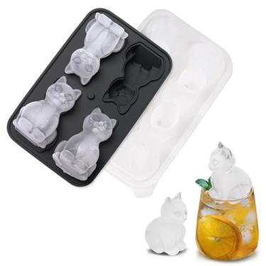 Imagem de Molde 3D para cubos de gelo, bandeja de gelo de silicone livre de BPA com tampa, molde de gelo fofo em forma de gato, bandeja grande para cubos de gelo, bandeja de gelo reutilizável de grau