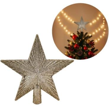 Imagem de Ponteira Estrela Friso Glitter Champanhe Luxo 15cm Topo de Árvore Nata