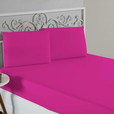 Imagem de Jogo De Lençol 100% Algodão Malha Toque Macio Com Elástico Jogo de Cama Casal Queen King 03 Peças (Pink, Solteiro 2 Peças)
