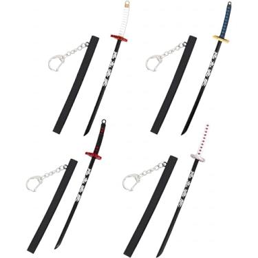 Imagem de ixampoun Chaveiro Katana mini brinquedo 4ps, espada modelo de metal com puxar, melhor presente para amantes de anime, série de jogos de espada samurai, suprimentos de festa de espada, chaveiro de