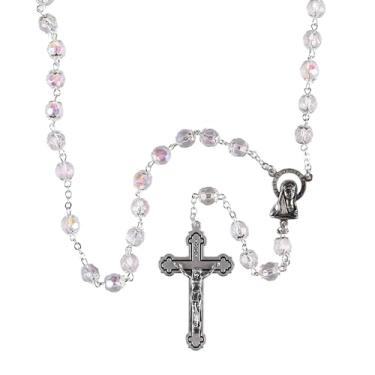 Imagem de Dicksons Colar de terço elegante, crucifixo clássico e medalha milagrosa, contas de oração católica para homens e mulheres – Presente religioso durável e feito à mão, Zinco, Sem Pedra Preciosa