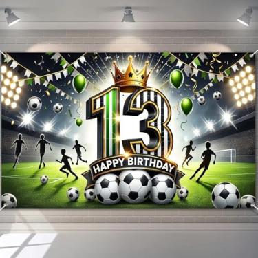 Imagem de BlissYard Happy 13th Banner Aniversário Futebol Tema Festa Grande Estádio Decoração de Fundo para Décima Terceira Celebração Ouro Verde Coroa Número Treze Foto Cabine Adereço Tecido Poliéster Evento