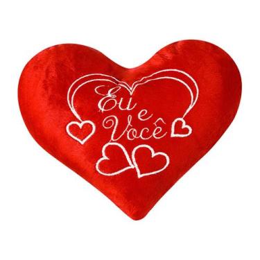 Imagem de Almofada Coração Pelúcia Velboa Bordado Frases Românticas - Vitor Bord
