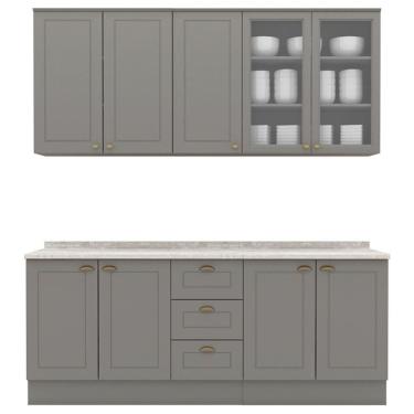 Imagem de Cozinha Modulada 200 Cm Ce854 Americana Cinza Calcare Henn