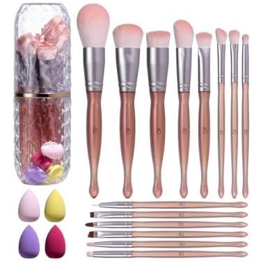 Imagem de BS-MALL Conjunto de pincéis de maquiagem rosa – Coleção premium de 14 pincéis com 4 mini esponjas e capa, perfeito para viagens, ferramentas de beleza completas para mulheres (tom de pele pérola