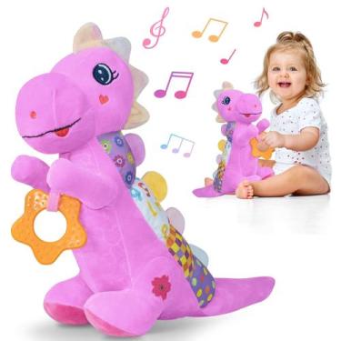 Imagem de Brinquedo de dinossauro de pelúcia Holaxander Baby com música, chocalh