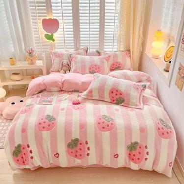Imagem de Conjunto de capa de edredom OranFran Pink Strawberry Kids Twin Size