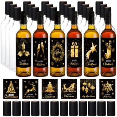 Imagem de Maxcheck Conjunto de 78 garrafas de vinho de plástico de 740 ml com cápsulas retráteis e adesivos de etiqueta de Natal herméticos 750 ml garrafas de licor vazias com tampa para decoração de