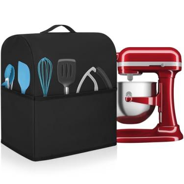 Imagem de Freeamg Capa protetora contra poeira para batedeira compatível com 3 bolsos e alça com KitchenAid, compatível com tampa de batedeira resistente à água de 6/7/8 litros (preto)