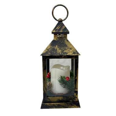 Imagem de Enfeite de Natal Lampião Decorativo c/Vela Sem Chama Luminária Natalina 24,5x10,5cm FERIMTE