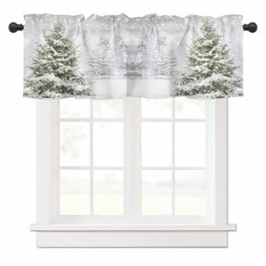 Imagem de Cortina de pinheiro de inverno para janelas de cozinha, flocos de neve com camada de cena de neve, árvore de Natal, tratamento de janela, planta, sanefas para quarto/sala de estar/banheiro, 106 x 30