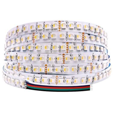 Imagem de SLL HUT Fita de luz LED RGBW 4 em 1 de 24 volts RGBW + branco frio, 5 m/16,4 pés densos 600 LEDs de alto lúmen cortável flexível fita de LED para decoração de quarto e teto (RGB + 6000K, PCB branco