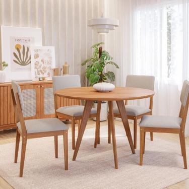 Imagem de Sala de Jantar Mesa Acerola Redonda 109cm sem Vidro com 4 Cadeiras Sabiá Cinamomo / Cinza