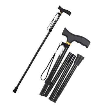 Imagem de Bengala dobrável para bengalas de caminhada - Bengalas para homens, bengalas para mulheres e bengalas para idosos. Bengala preta e leve com pontas de bengala de borracha. Bengala de caminhada dobrável