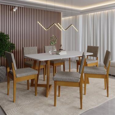 Imagem de Conjunto para Sala de Jantar Tampo Oval 170cm com 6 Cadeiras Madeira Maciça Miami Cerejeira/Café/Off White