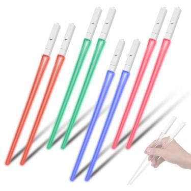 Imagem de Pauzinhos de sabre de luz iluminam 9 cor de cor de led picalhais de abdominais transparentes para macarrão de sushi macarrão com macarrão de macarrão chinesa 4 pares 4 pares (4 par)